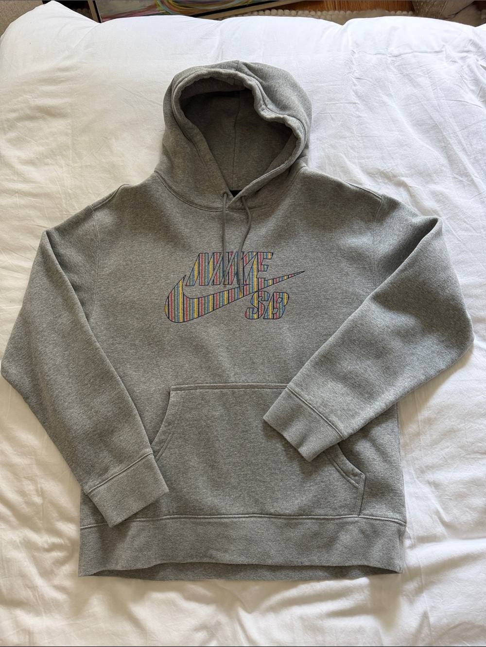 Nike Gray Hoodie with Multicolor Striped SB Logo